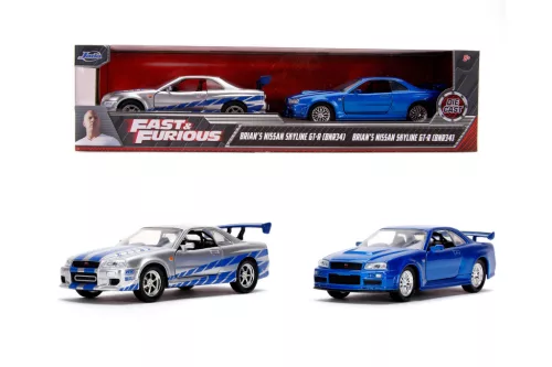 Jada 1:32 Fast & Furious Twin Pack – Nissan Skyline GT-R (BNR34) Silver & Blue