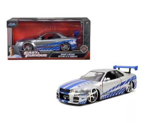 Jada Fast & Furious Brian's Nissan Skyline GT-R (BNR34) 1:24 model car - silver/blue