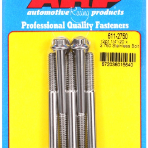 "1/4""-20 x 2.750 12pt SS bolts" (5pcs)