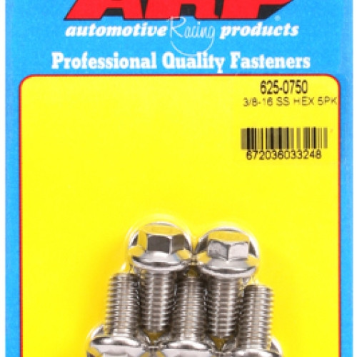 "3/8""-16 x 0.750 hex 7/16 wrenching SS bolts" (5pcs)