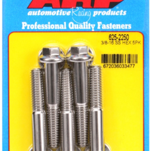 "3/8""-16 x 2.250 hex 7/16 wrenching SS bolts" (5pcs)
