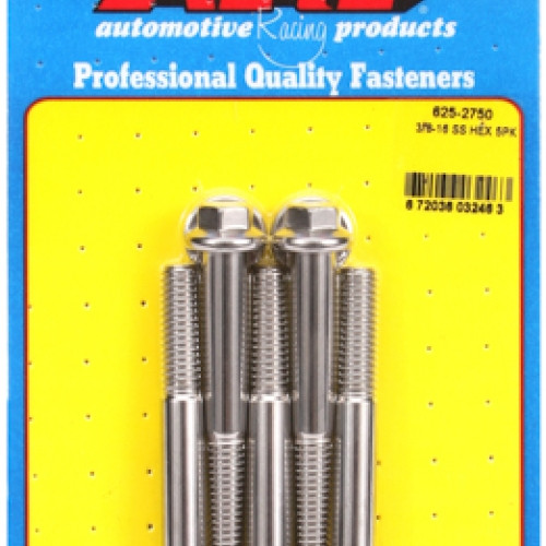 "3/8""-16 x 2.750 hex 7/16 wrenching SS bolts" (5pcs)