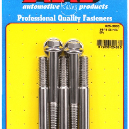 "3/8""-16 x 3.000 hex 7/16 wrenching SS bolts" (5pcs)