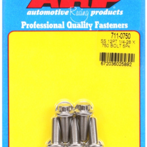 "1/4""-28 x .750 12pt SS bolts" (5pcs)