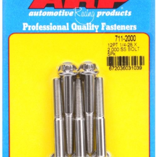 "1/4""-28 x 2.000 12pt SS bolts" (5pcs)