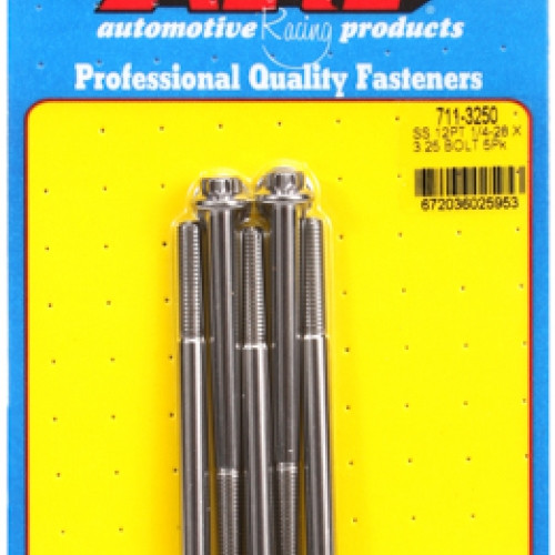 "1/4""-28 x 3.250 12pt SS bolts" (5pcs)