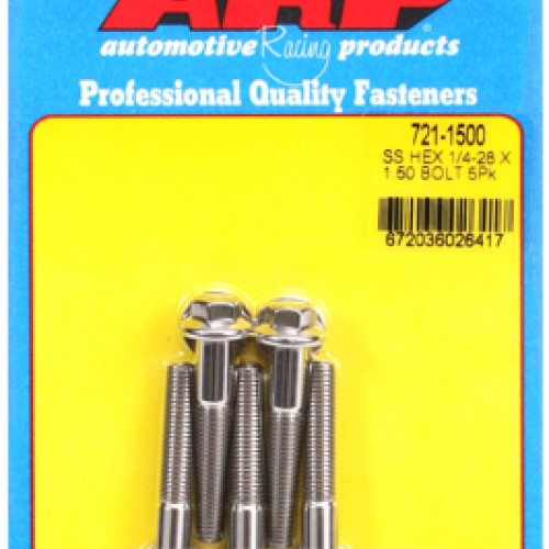 "1/4""-28 x 1.500 hex SS bolts" (5pcs)