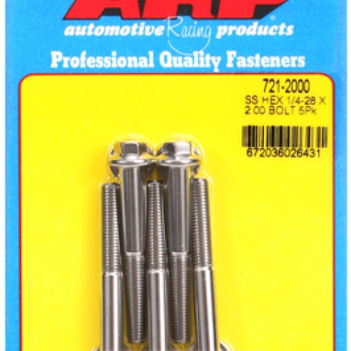 "1/4""-28 x 2.000 hex SS bolts" (5pcs)