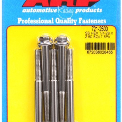 "1/4""-28 x 2.500 hex SS bolts" (5pcs)