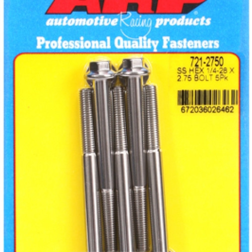 "1/4""-28 x 2.750 hex SS bolts" (5pcs)