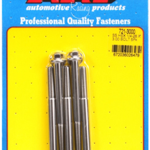 "1/4""-28 x 3.000 hex SS bolts" (5pcs)
