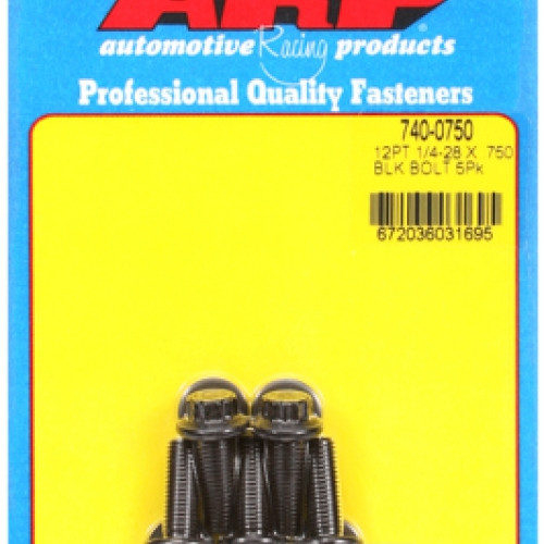 "1/4""-28 x .750 12pt black oxide bolts" (5pcs)