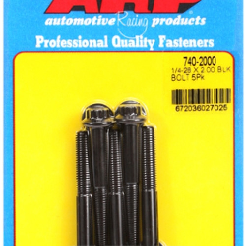 "1/4""-28 x 2.000 12pt black oxide bolts" (5pcs)