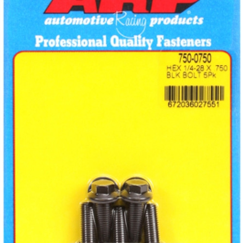 "1/4""-28 x .750 hex black oxide bolts" (5pcs)