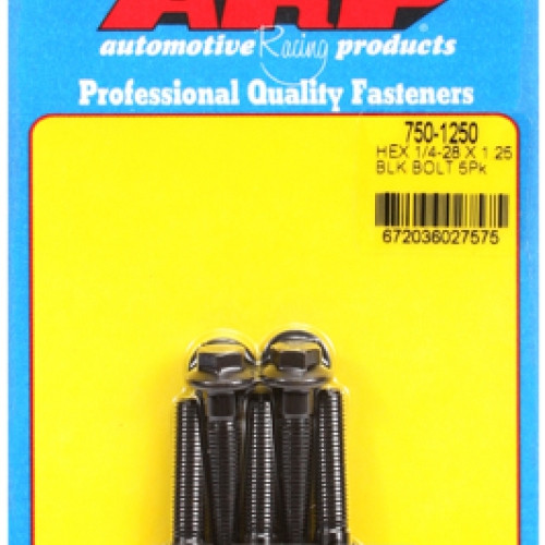 "1/4""-28 x 1.250 hex black oxide bolts" (5pcs)