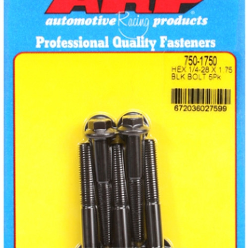 "1/4""-28 x 1.750 hex black oxide bolts" (5pcs)