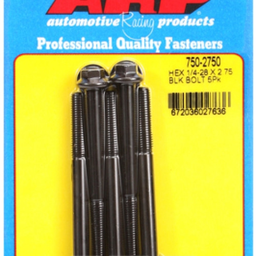 "1/4""-28 x 2.750 hex black oxide bolts" (5pcs)