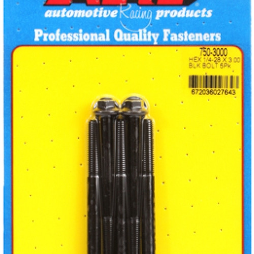 "1/4""-28 x 3.000 hex black oxide bolts" (5pcs)