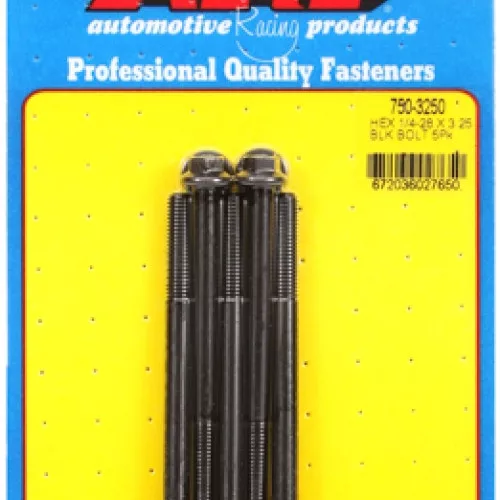 "1/4""-28 x 3.250 hex black oxide bolts" (5pcs)
