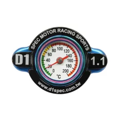D1Spec Radiator cap with thermometer 15mm 1.1 Bar Blue