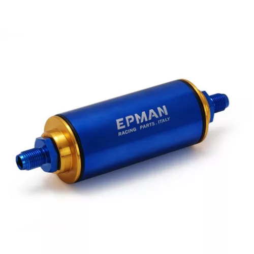 EPMAN racing in-line fuel filter AN8 blue with Stainless Steel (100 Micron) filter