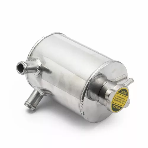 Universal aluminum coolant expansion and overflow tank with cap
