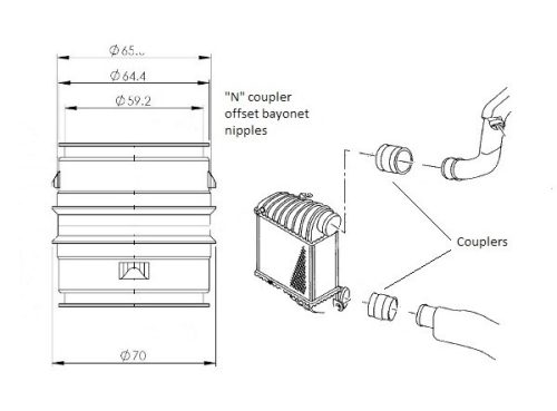 65mm Alloy Male-to-Male Bayonet Coupler Offset Nipples