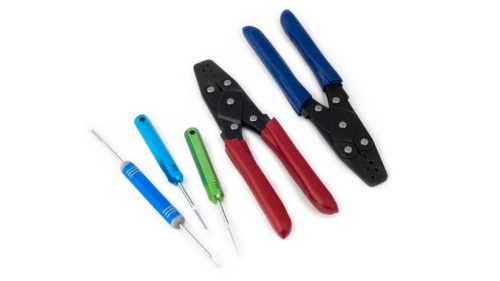Set of two crimping tools along with 3 pin removal tools