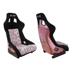   Racing seat SLIDE KS2 Premium Black & Flowers Suede Light Pink Glitter
