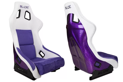 Racing seat SLIDE KS2 Premium White Purple Welur & Purple Glitter