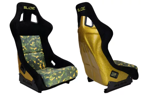 Racing seat SLIDE KS2 Premium Camuflage Dark Green Welur & Yellow Glitter