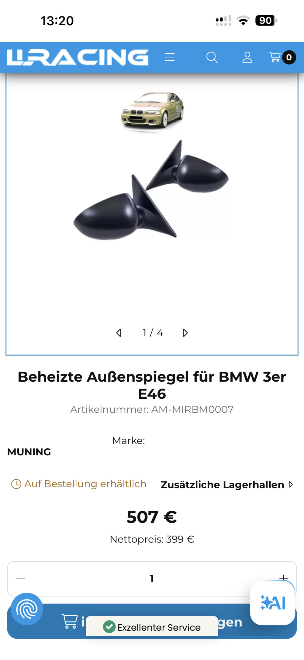 Mirrors BMW 3 E46 Heated
